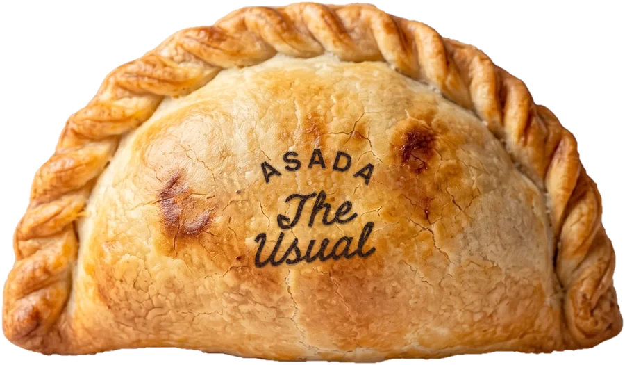 Asada Steak Empanada, golden and stamped ASADA