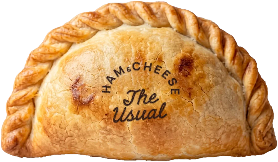 Ham & Cheese Empanada, golden and stamped