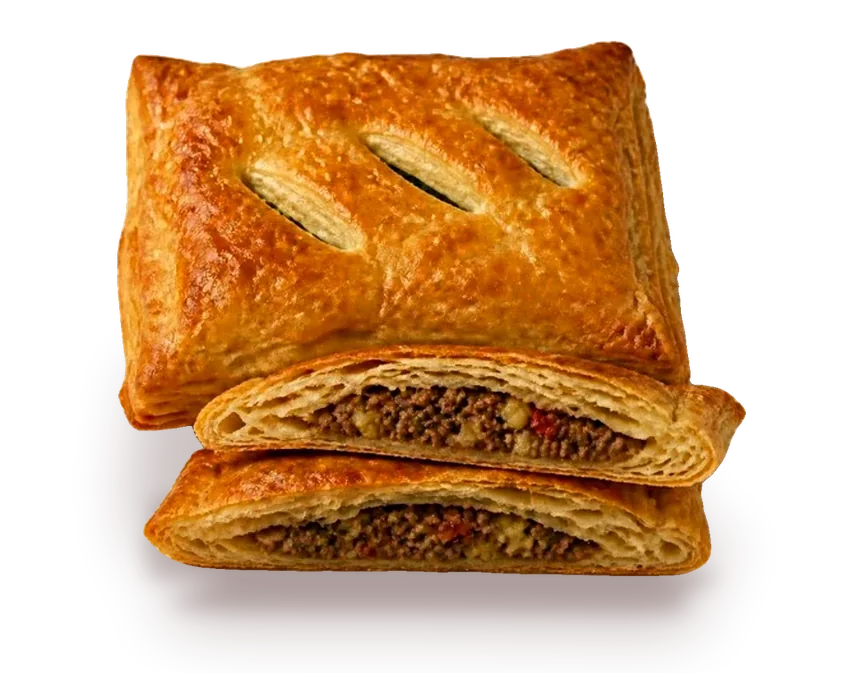 Beef puff pastry, cut open