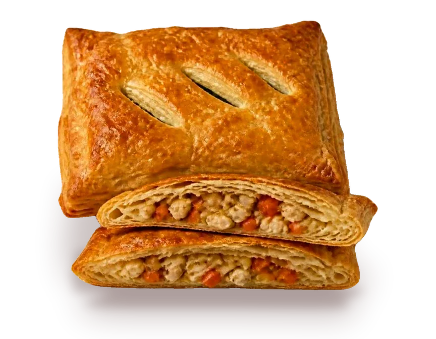 Chicken puff pastry, cut open