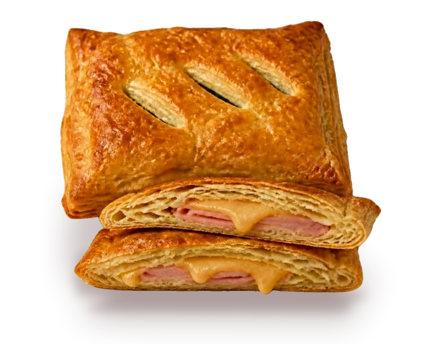 Ham & Cheese puff pastry, cut open